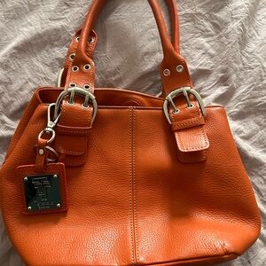 Orange Leather Tote Bag